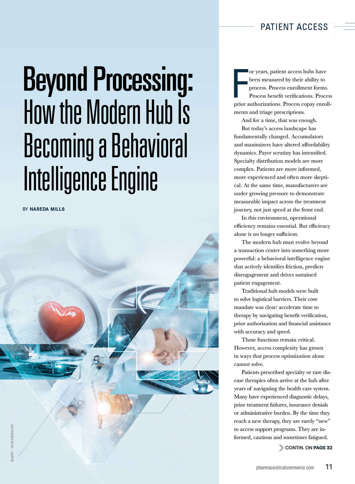 A flyer for Pharmaceutical Commerce Academy features a tablet and a laptop, with the tablet displaying a website. The flyer is advertising a course in pharmaceutical marketing. AI generated content