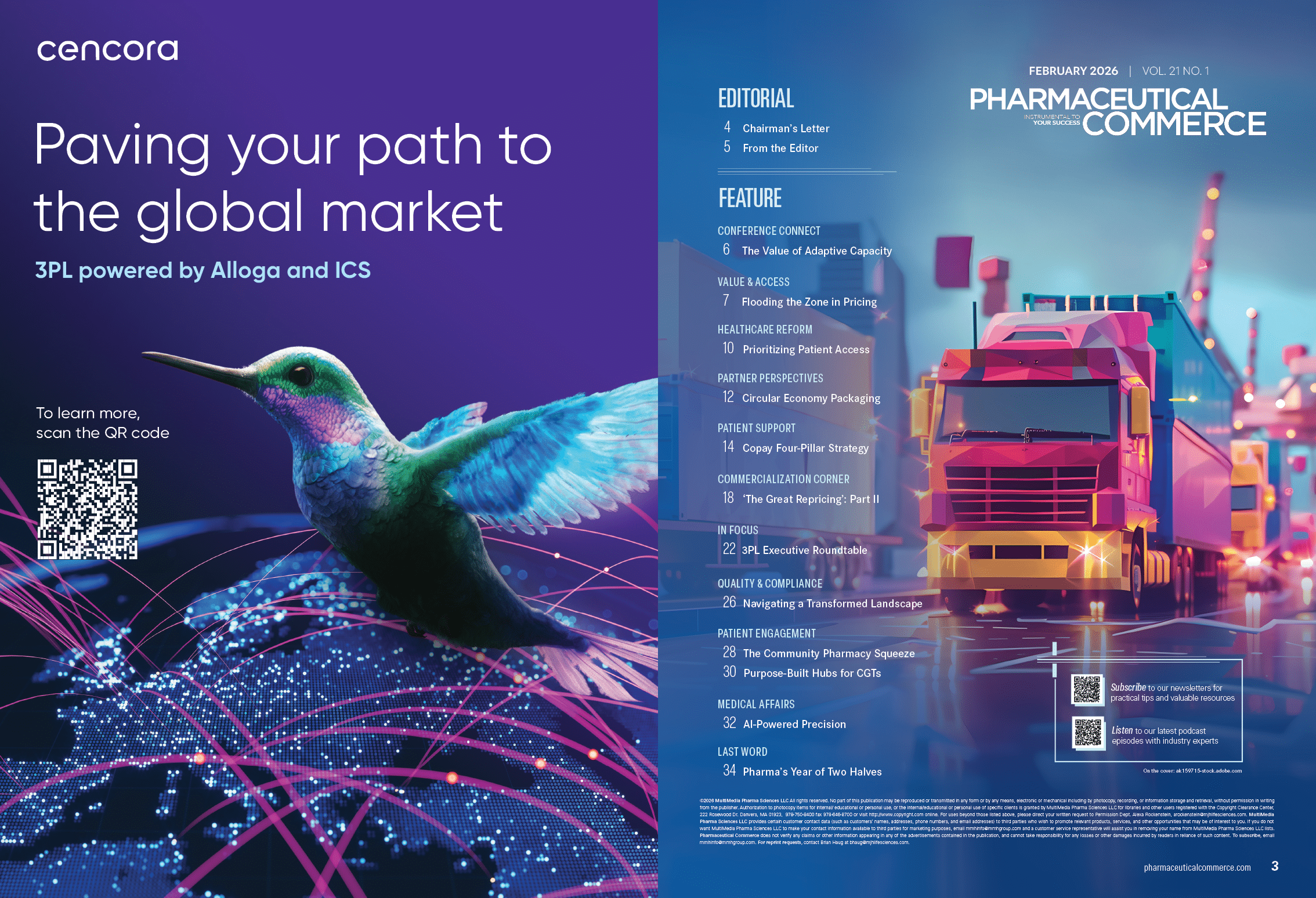 Two posters are displayed, one with a bird and the other with a truck. The bird poster is titled “Paving Your Path to the Global Market." AI generated content