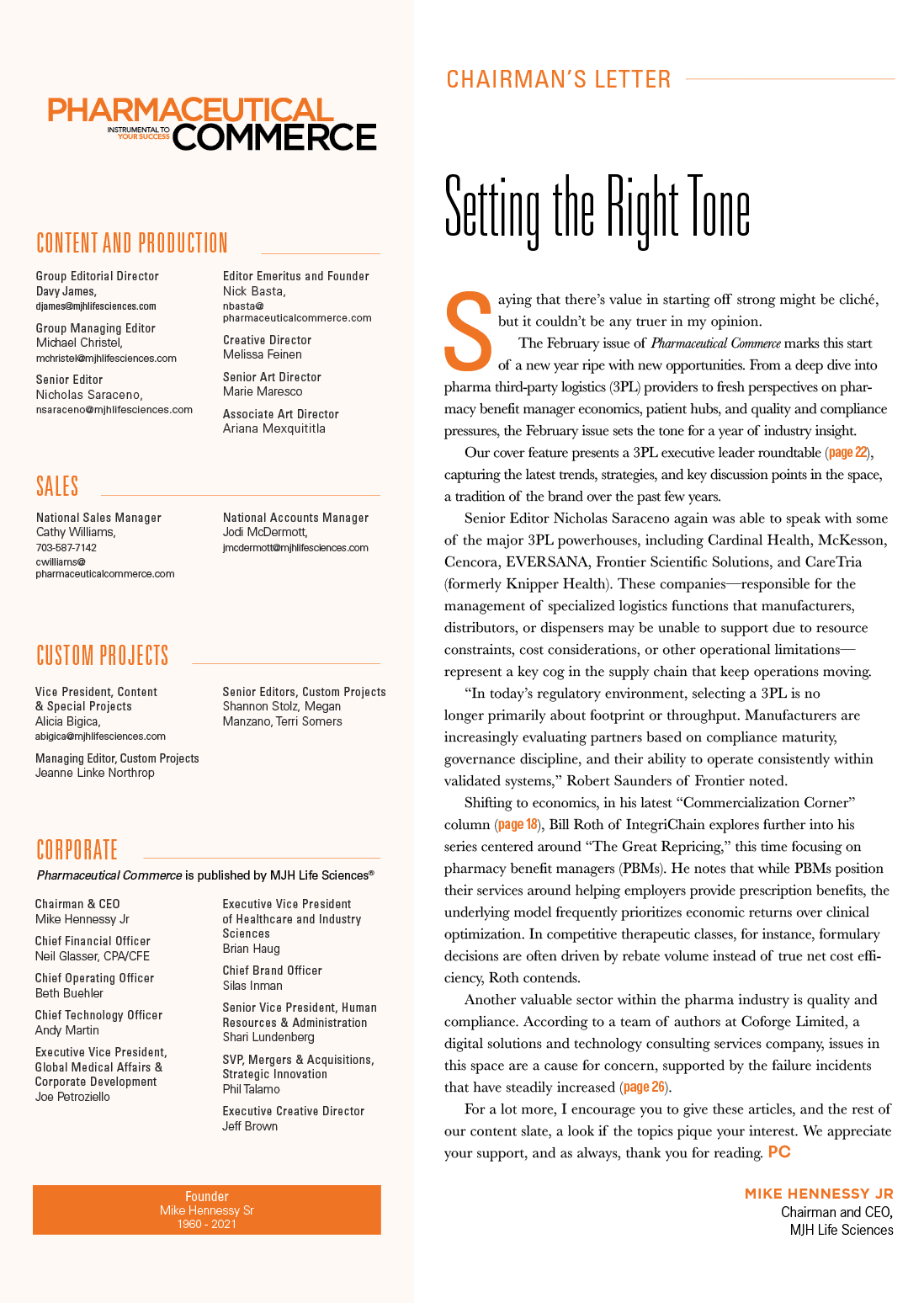 A page from a pharmaceutical company's Chairman's Letter discusses the importance of setting the right tone in their products. AI generated content