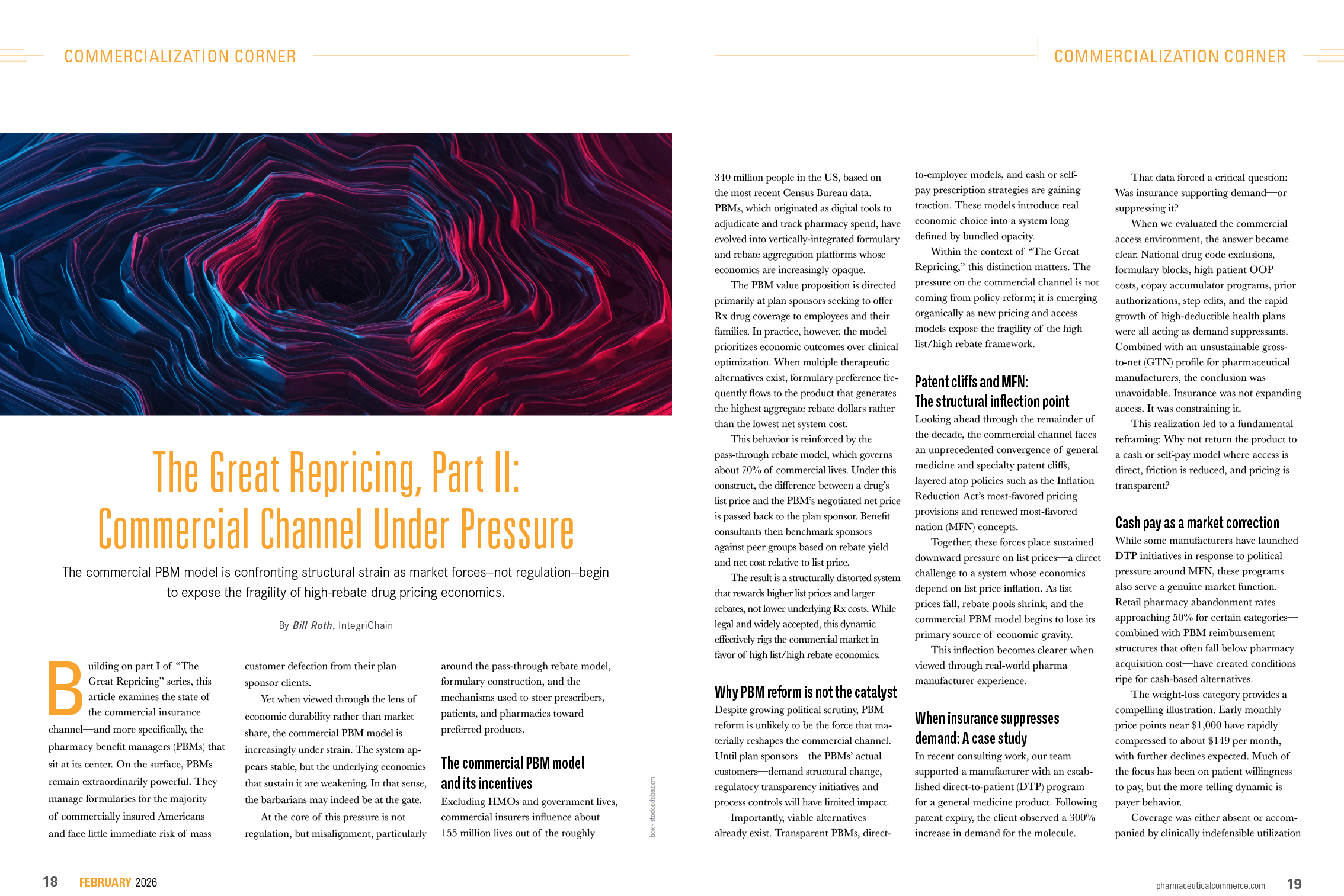 A magazine article discusses the pressure on commercial channels. AI generated content