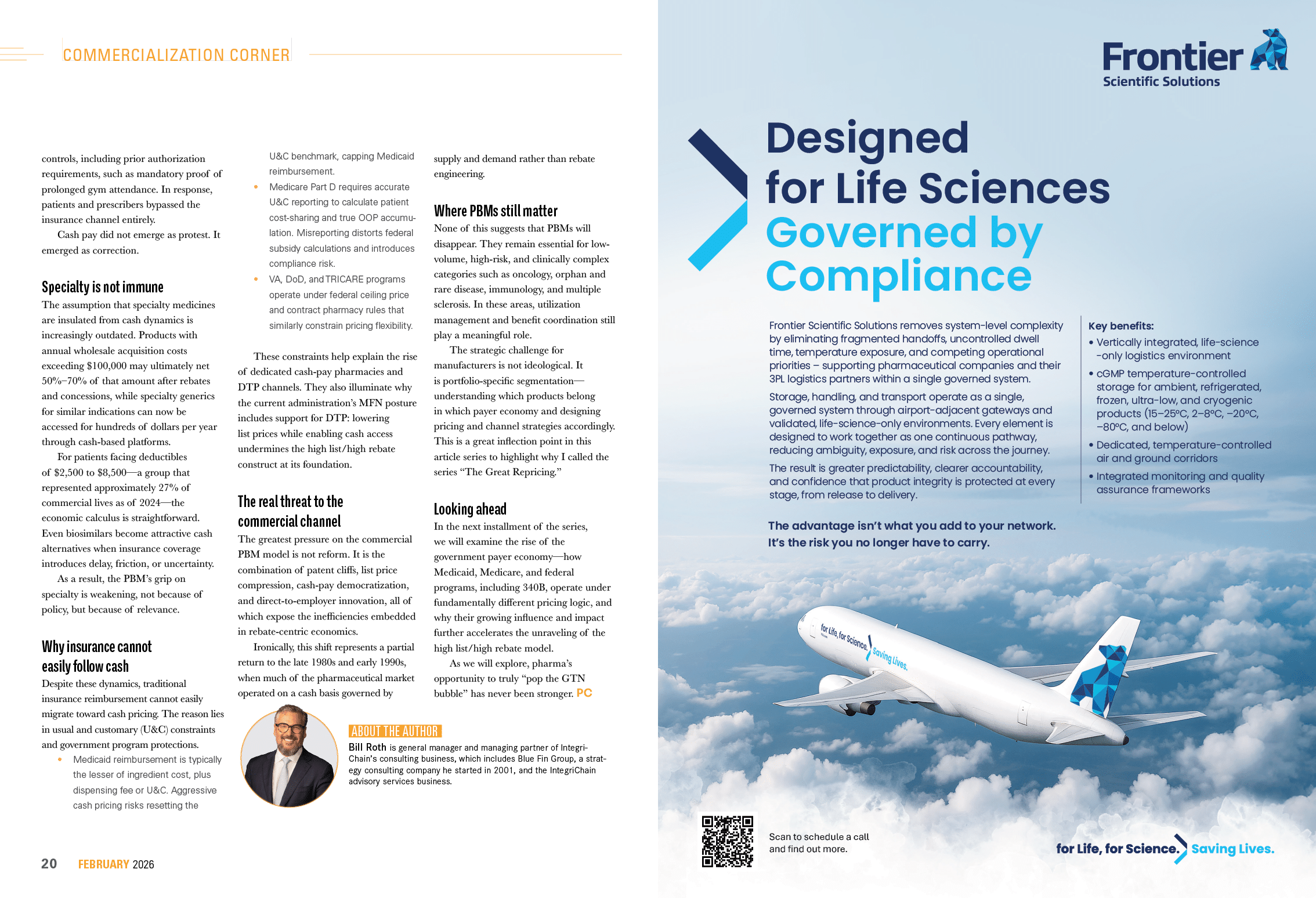 A man is pictured in a magazine ad, which is about compliance in the aviation industry. AI generated content