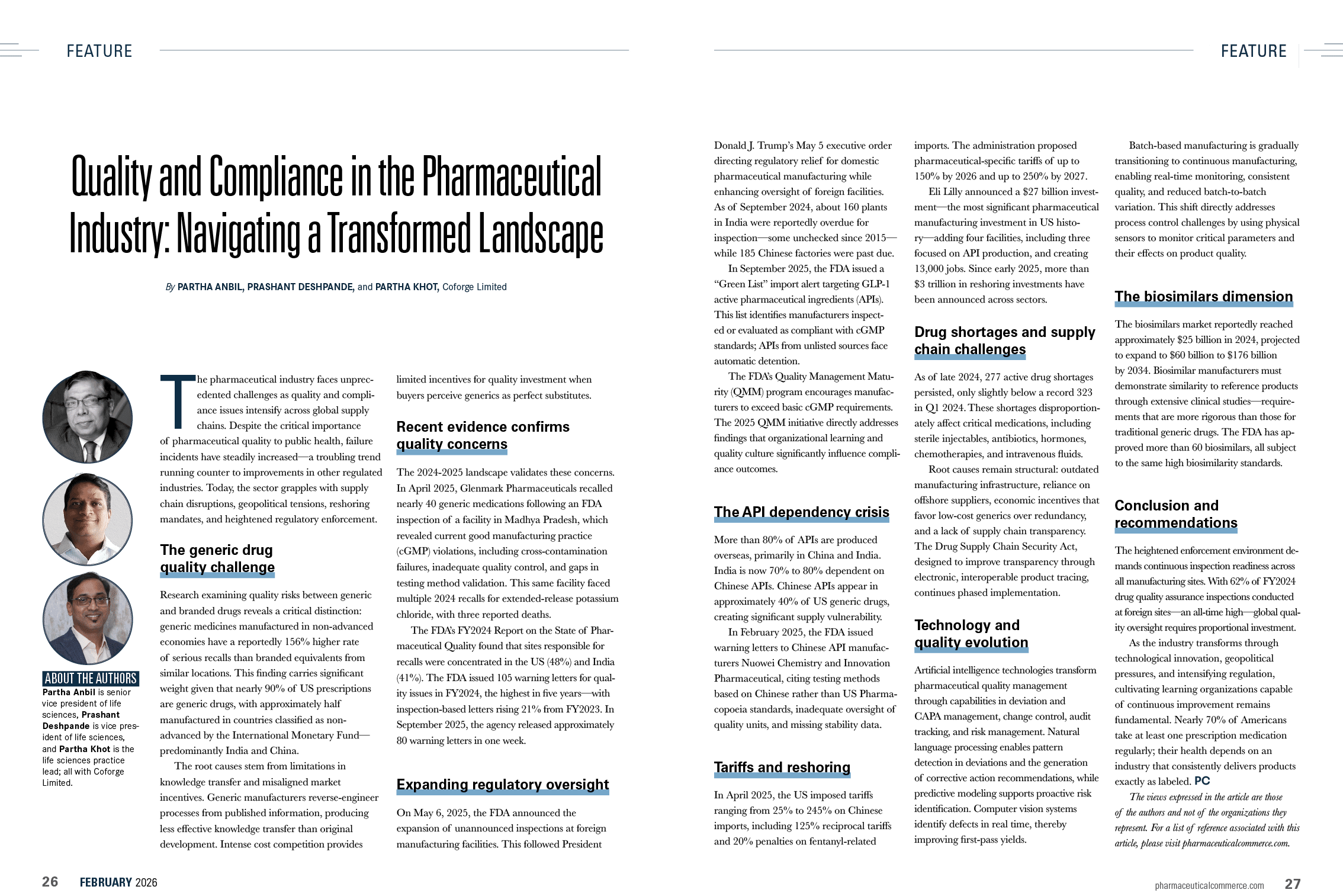 A magazine article discusses the importance of quality and compliance in the pharmaceutical industry. AI generated content