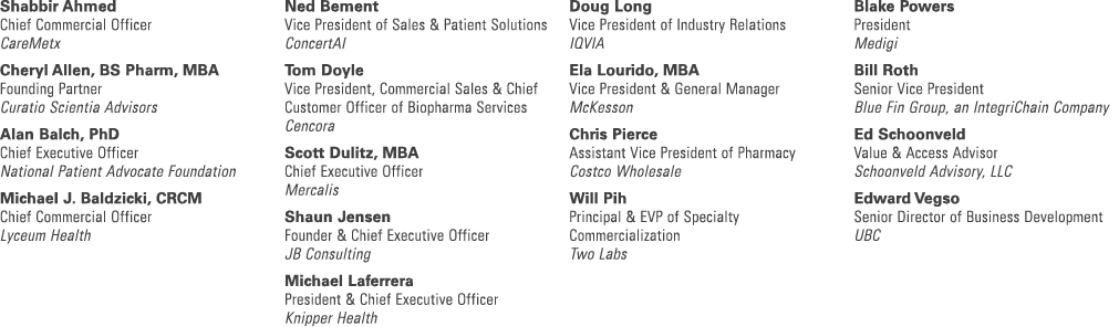 Shabbir Ahmed Chief Commercial Officer CareMetx Cheryl Allen, BS Pharm, MBA Founding Partner Curatio Scientia Advisor...