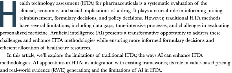 Health technology assessment (HTA) for pharmaceuticals is a systematic evaluation of the clinical, economic, and soci...