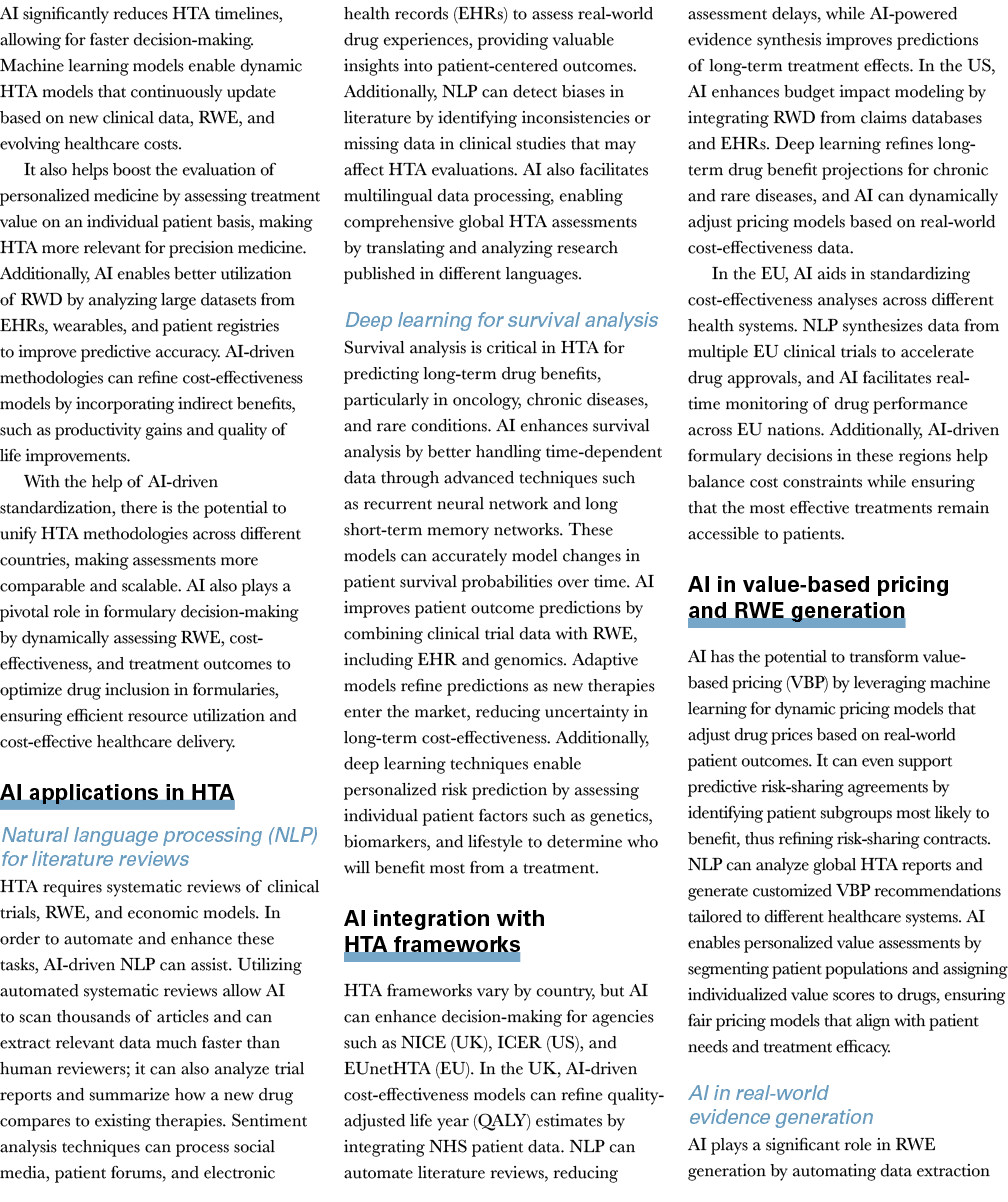 AI significantly reduces HTA timelines, allowing for faster decision making. Machine learning models enable dynamic H...