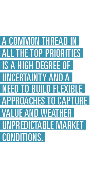  A common thread in all the top priorities is a high degree of uncertainty and a need to build flexible approaches to...