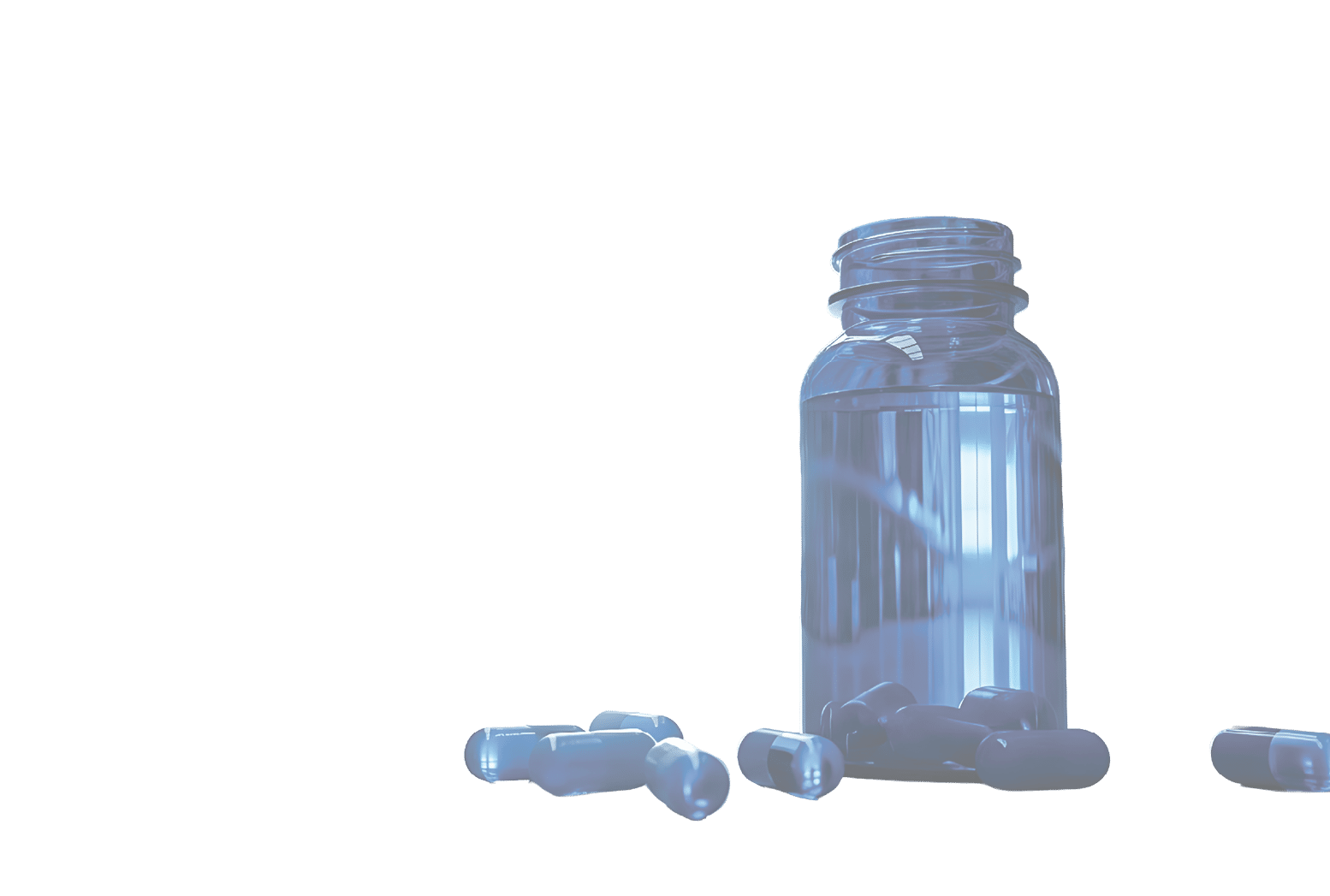 A blue pill bottle with a white cap is on a white background. AI generated content